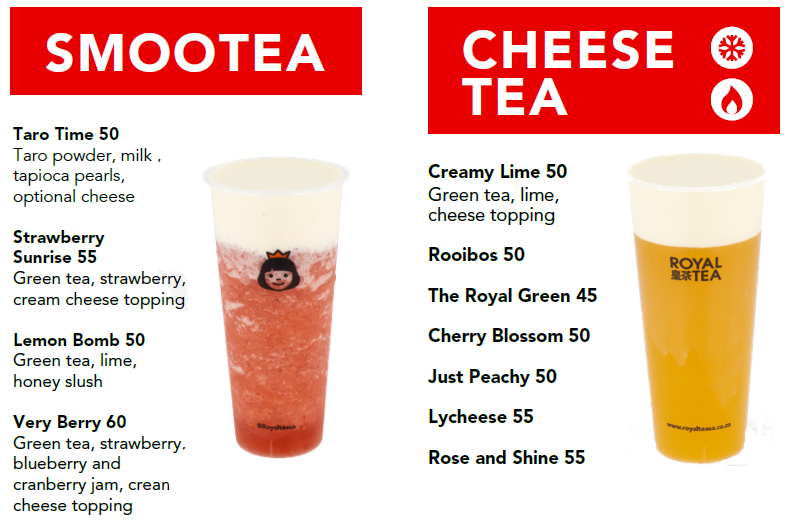Royal Tea SA Cheese Tea Menu